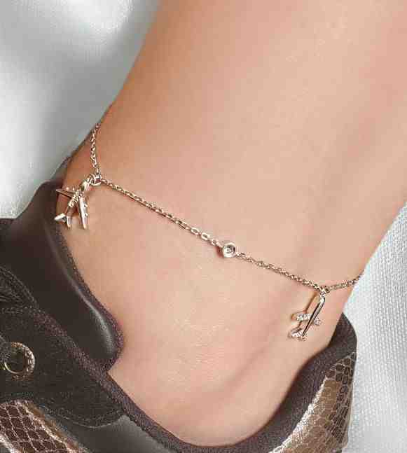  FLYOW Airplane Anklet for Women S925 Sterling Silver